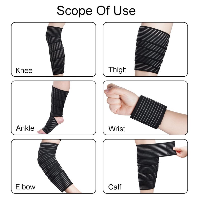 Rbenxia 4 Pieces of Black Elastic Calf Compression Bandage Adjustable Leg Compression Sleeve Knee Wraps Brace Support Bands for Stabilising Ligament, Joint Pain, Sport (180 cm) - Image 4